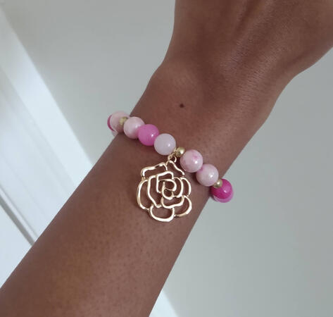 Jade and Glass Bracelet w/ Rose Charm